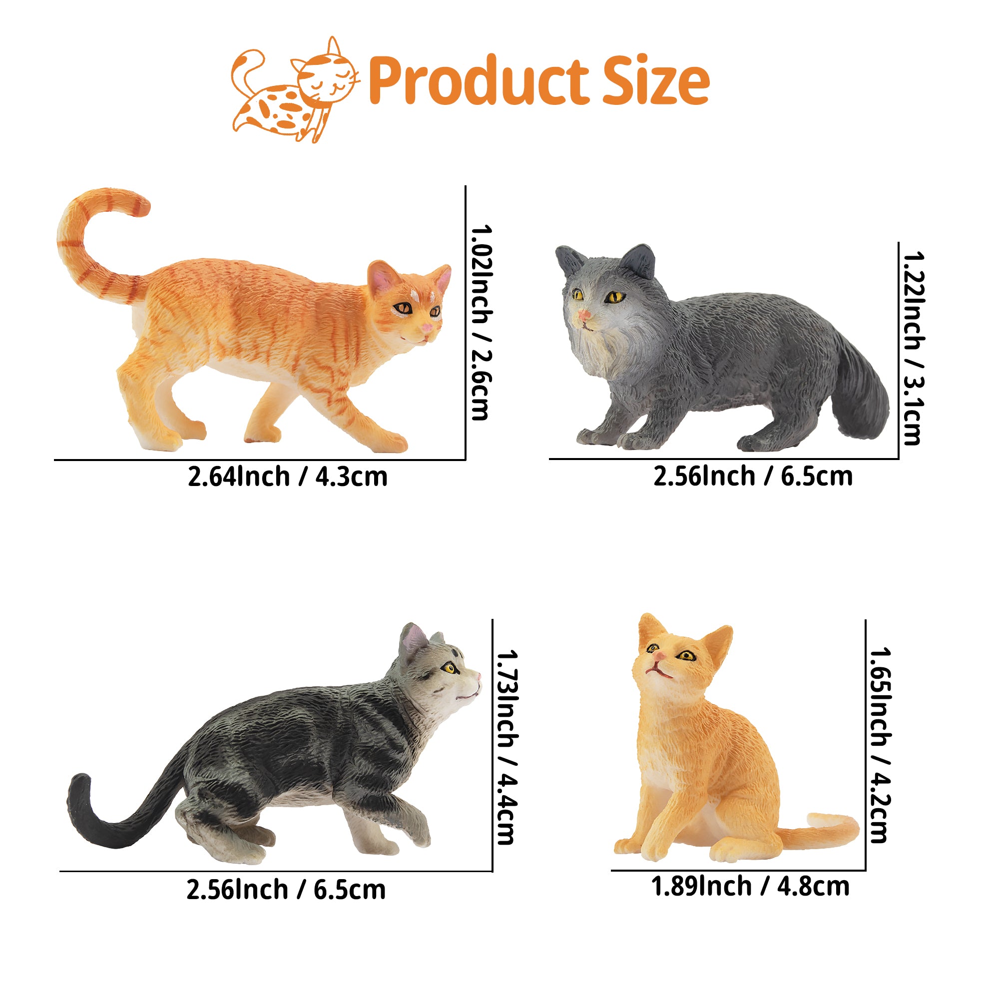 8-Piece Mini Grey & Orange Cat Figurines Playset-size