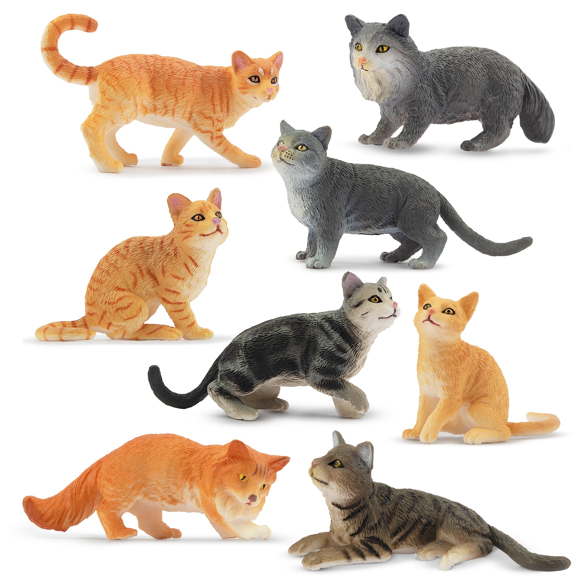 8-Piece Mini Grey & Orange Cat Figurines Playset