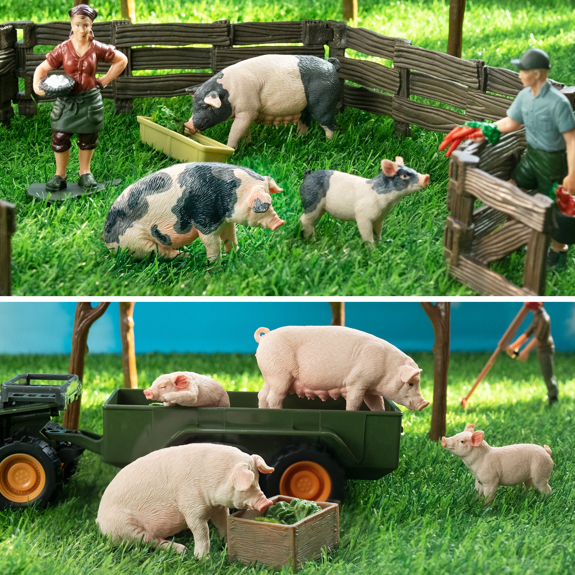 8-Piece Pig Family Figurines Playset with Adult & Baby Pigs-scene