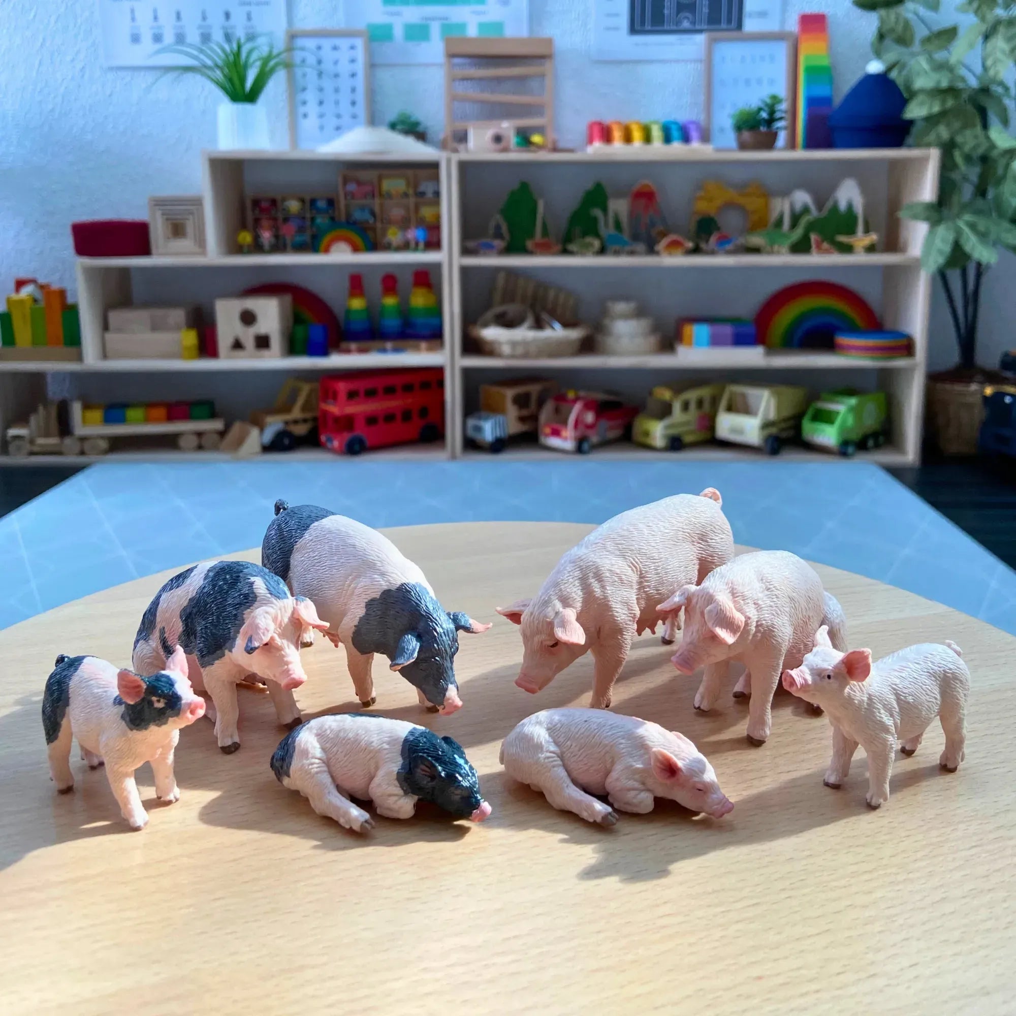 8-Piece Pig Family Figurines Playset with Adult & Baby Pigs-scene 4