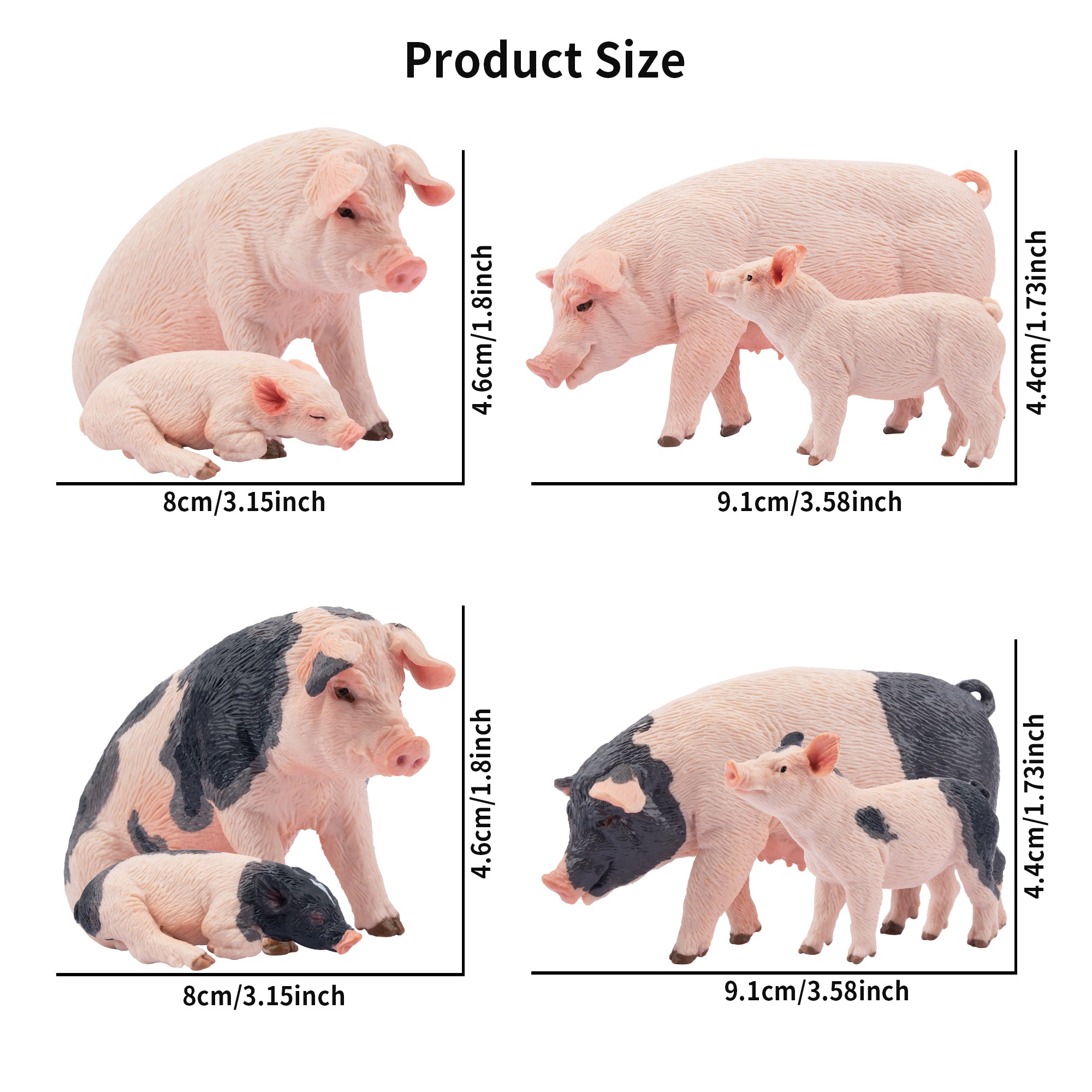8-Piece Pig Family Figurines Playset with Adult & Baby Pigs-size