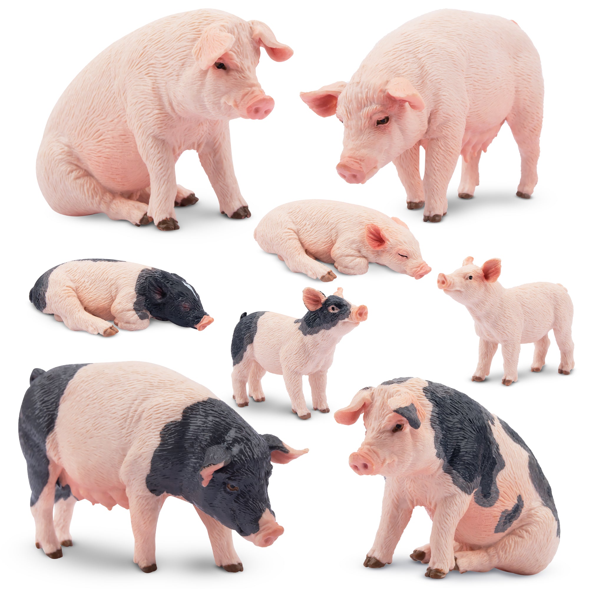 8-Piece Pig Family Figurines Playset with Adult & Baby Pigs