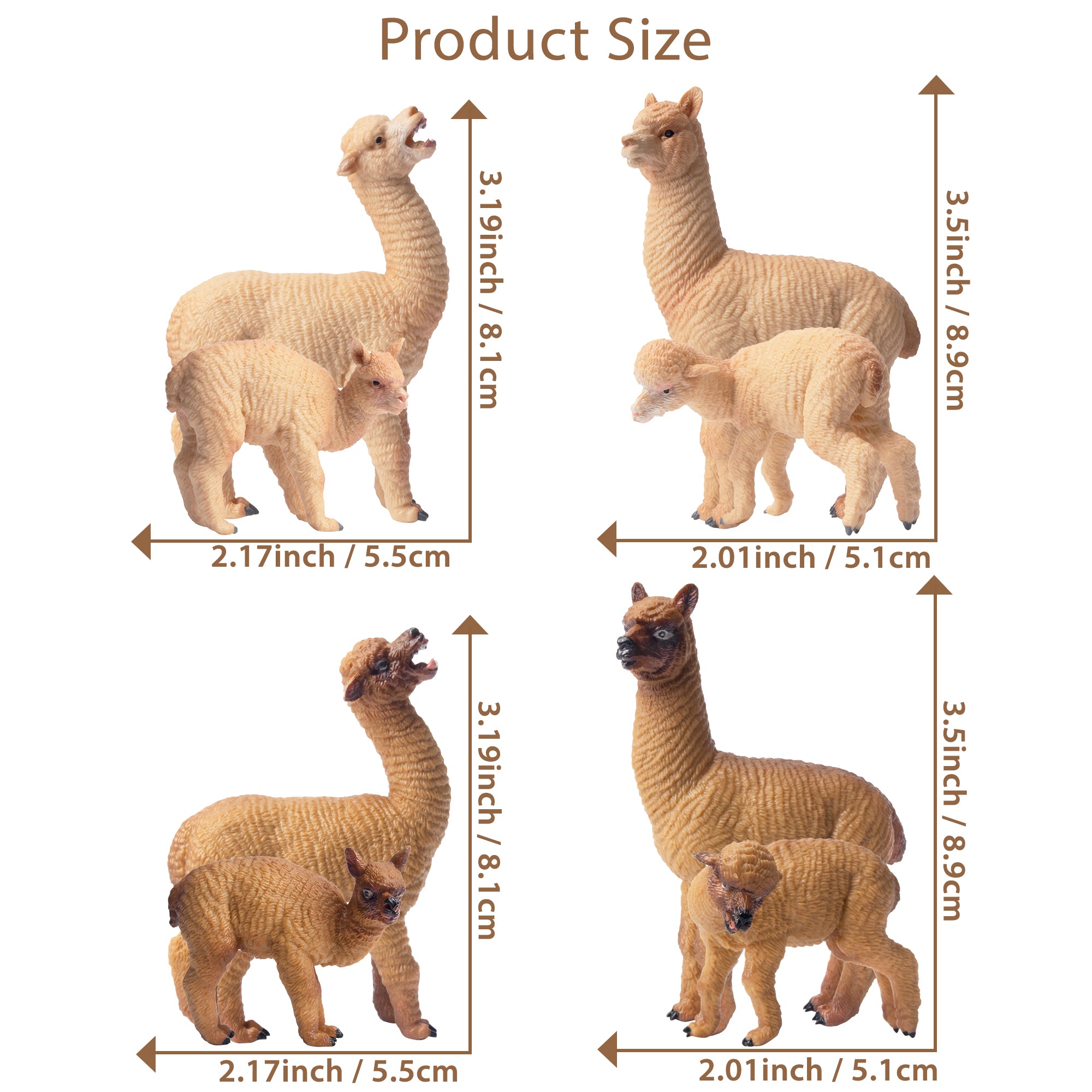 8-Piece Realistic Alpaca Figurines Playset-size