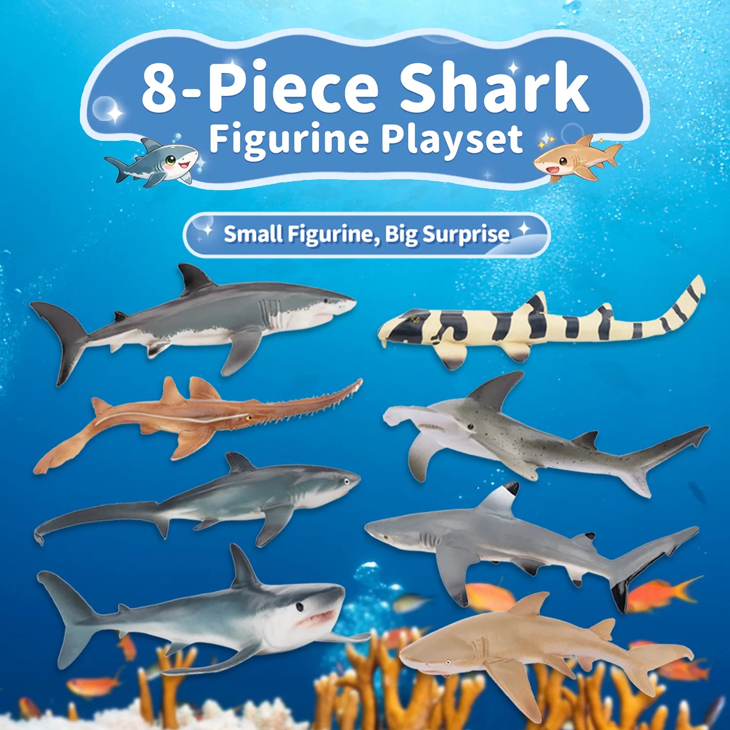 8-Piece Shark Figurine Playset