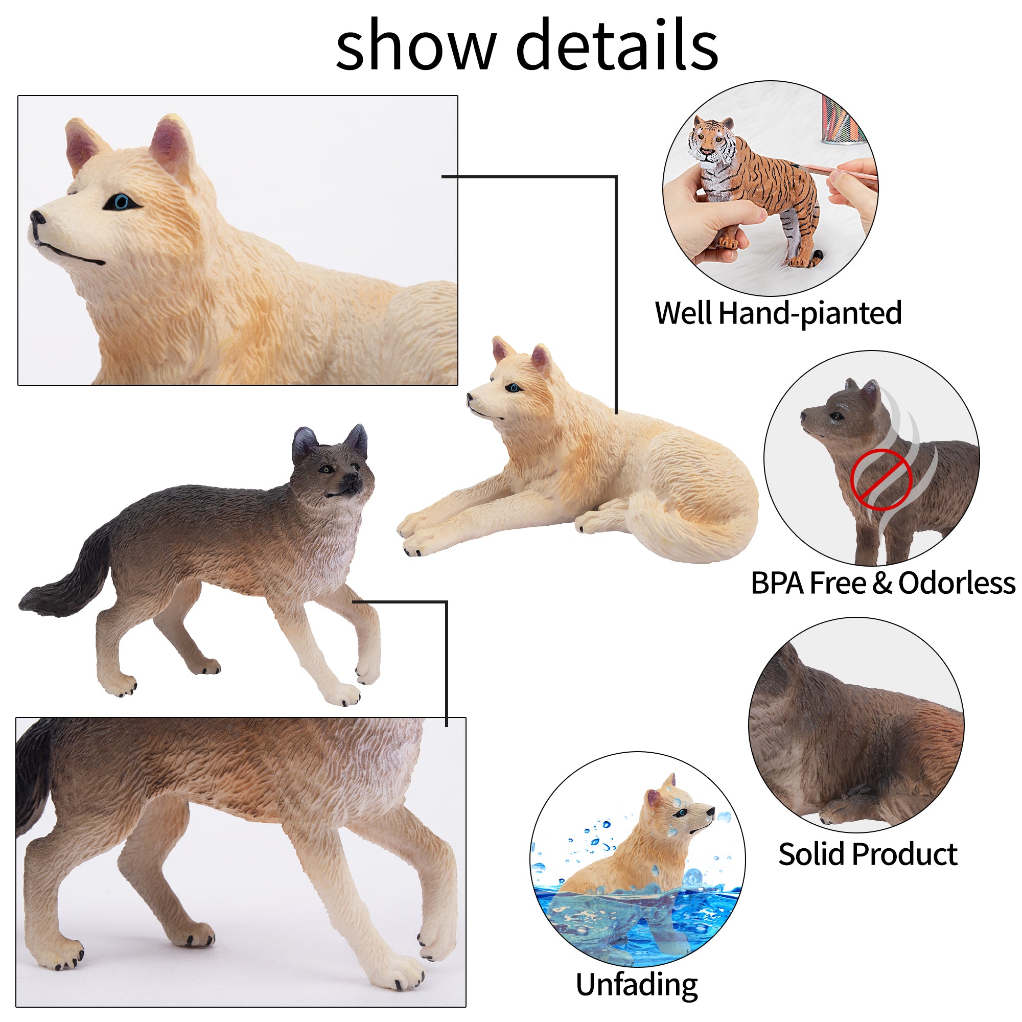 8-Piece Wolf Figurines Playset with Adult & Baby Wolf-detail