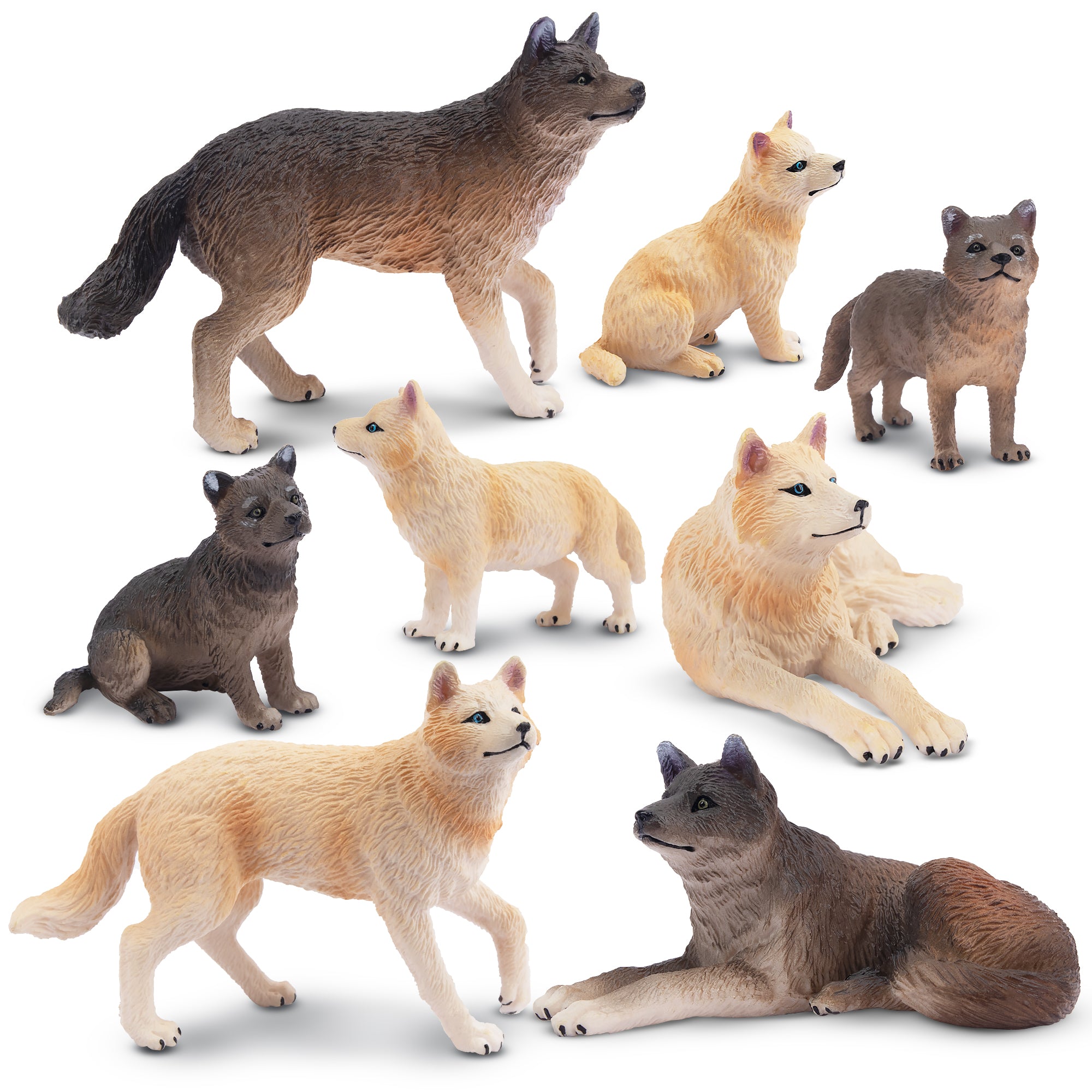 8-Piece Wolf Figurines Playset with Adult & Baby Wolf