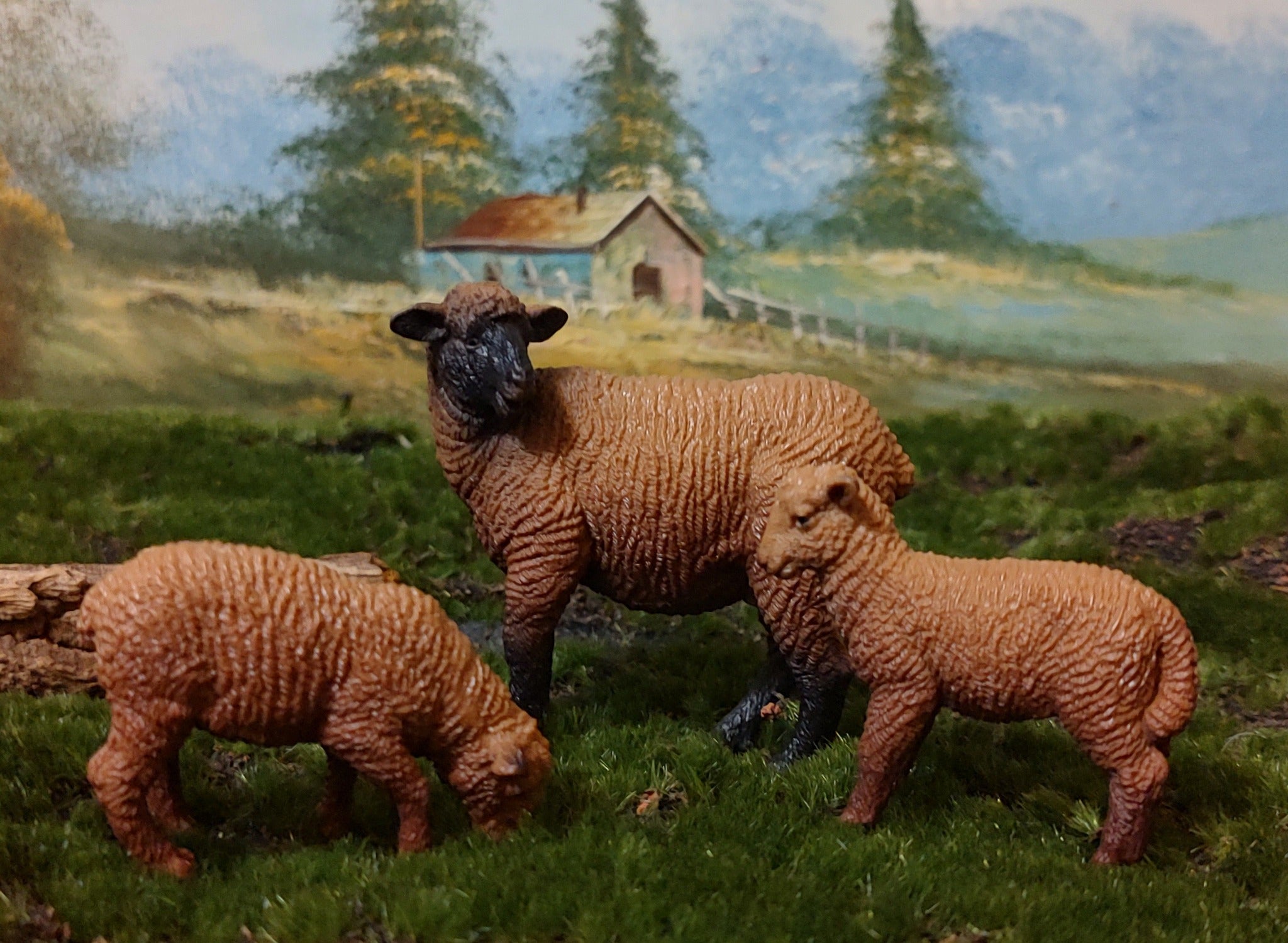 مجموعة ألعاب مكونة من 8 قطع من تماثيل الأغنام الميرينو مع الأغنام البالغة والصغيرة