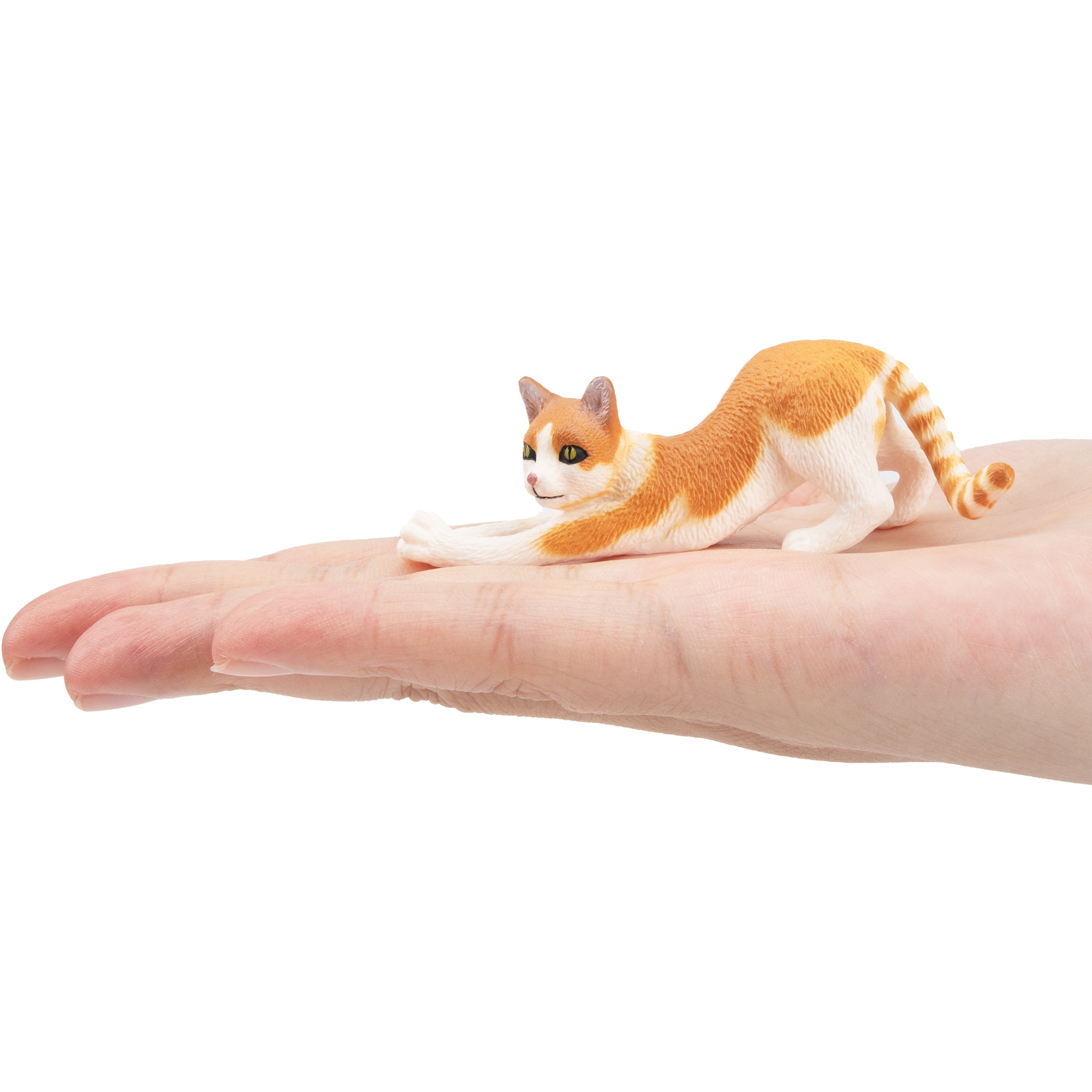 Toymany Mini Stretching Ginger and White Cat Figurine Toy-on hand