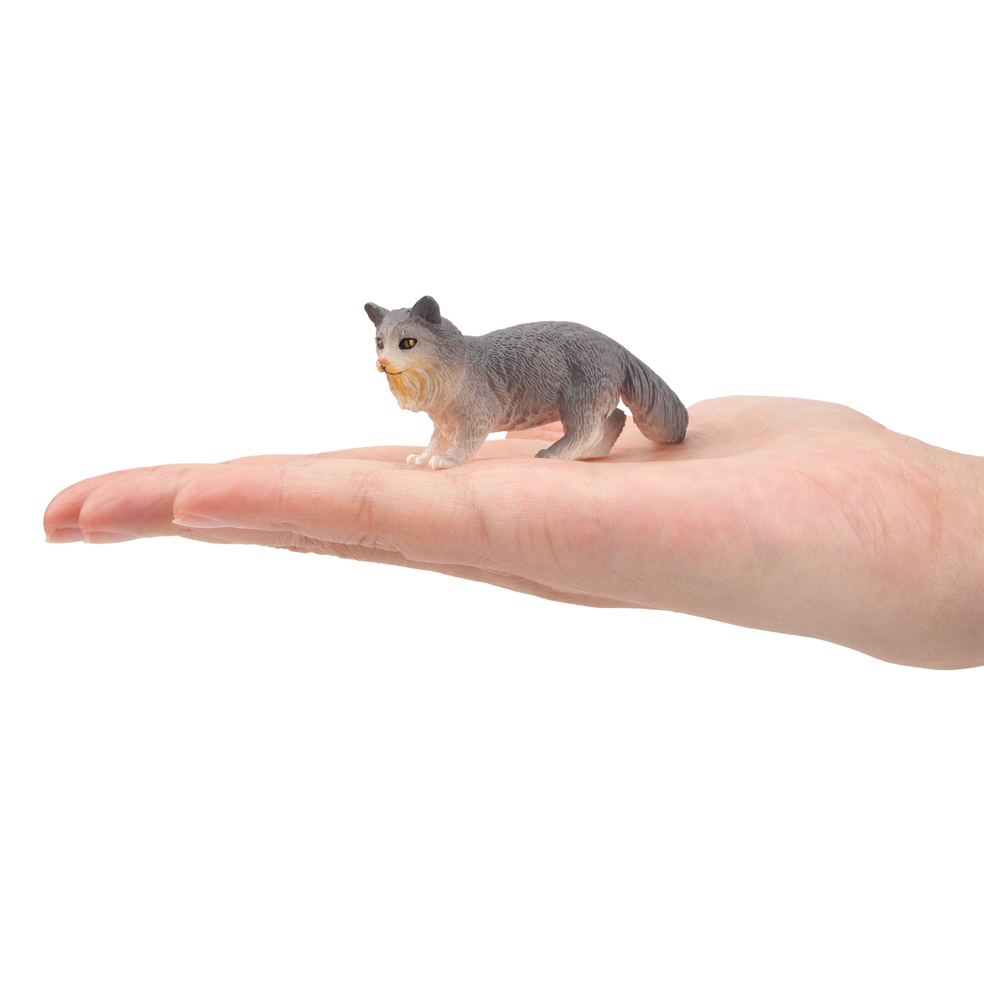 Toymany Mini Striding Grey Norwegian Forest Cat Figurine Toy-on hand