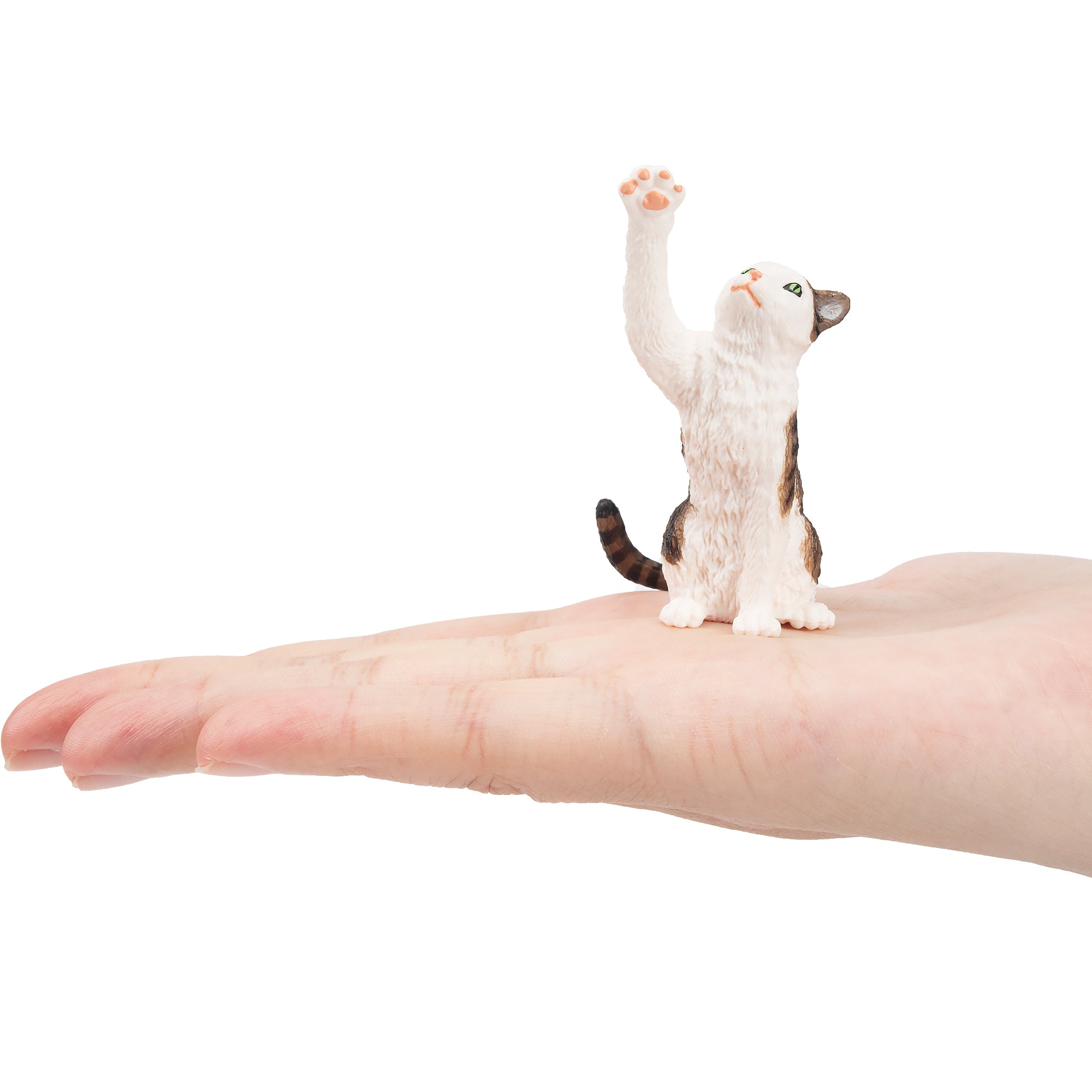 Toymany Mini Waving Tabby and White Cat Figurine Toy-on hand