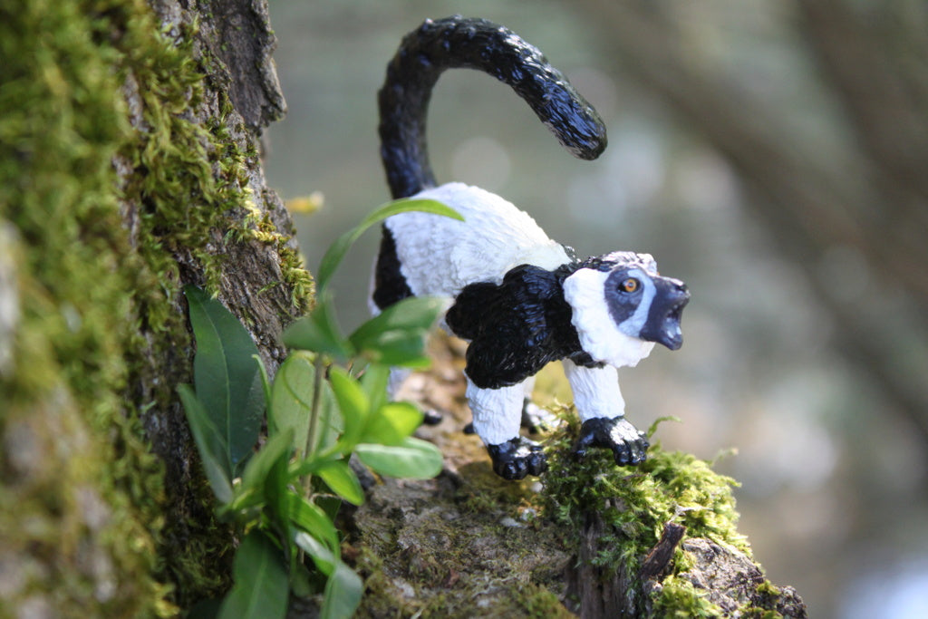 Toymany Black & White Ruffed Lemur Figurine Toy